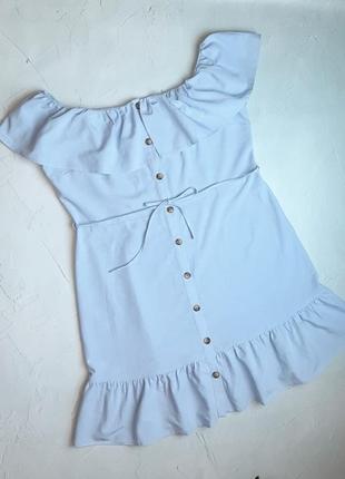 🌿1+1=3 нежно-голубое короткое платье с оборкой f&amp;f, размер 50 - 52