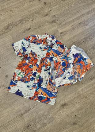 Костюм комплект шорти-плавки + сорочка шведка теніска у географічний принт2 фото