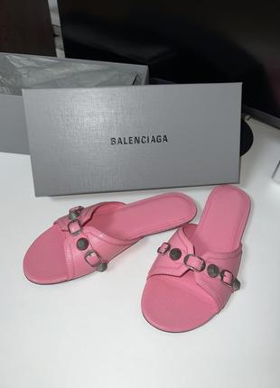 Balenciaga sandal flat pink шлепанцы кожаные