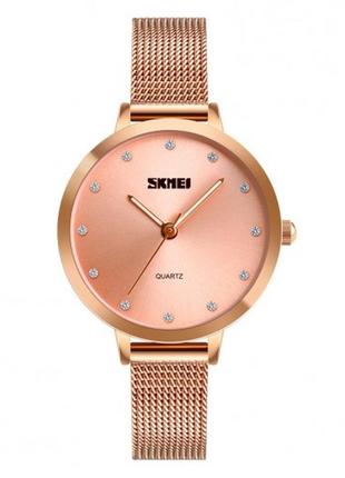 Женские классические наручные часы с металлическим браслетом skmei 1291 rg
