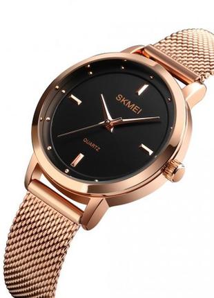 Женские классические наручные часы с металлическим браслетом skmei 1528 rg3 фото