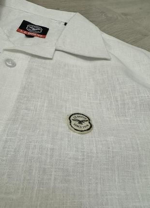 Большая белая полупрозрачная рубашка с миксом льна5 фото