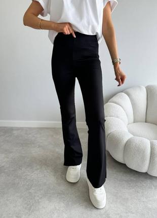 Черные классические женские брюки клеш с разрезами женские базовые брюки расклешенные с высокой посадкой костюмка