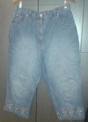 Стильные модные укороченные джинсы с вышивкой вісокая посадка petike , размер 16/44.
