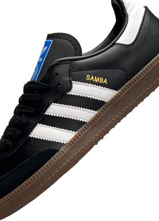 Мужские кожаные кеды adidas originals samba черно белые повседневные кроссовки из натуральной кожи адидас2 фото