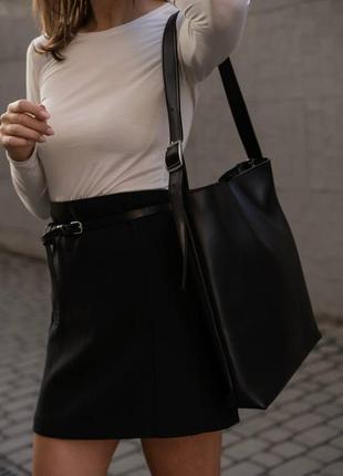 Жіноча сумка шопер із шкіри, велика, зі штучної шкіри, з екошкіри, на довгій ручці, квадратна, прямокутна7 фото