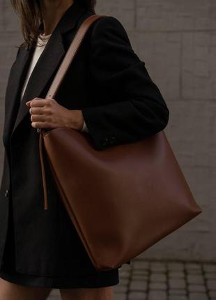 Жіноча сумка шопер із шкіри, велика, зі штучної шкіри, з екошкіри, на довгій ручці, квадратна, прямокутна1 фото