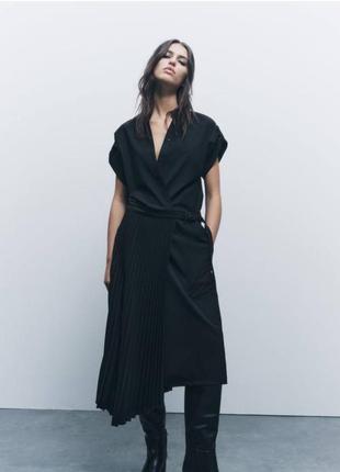 Платье плиссе миди асимметрия под поясок новая коллекция платья zara