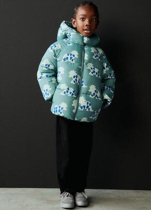 Куртка пуффер 1,5-2 года zara с принтом динозавры водоотталкивающая детская для мальчиков зеленая демисезонная еврозима зимняя курточка дутик пуховик2 фото