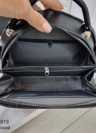 Жіноча стильна та якісна сумка з еко шкіри на 2 відділи чорна9 фото