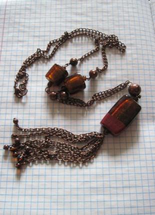 Колье на цепочке. стекло .винтаж.