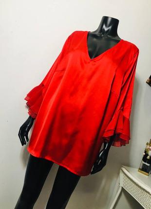 Шикарная красная сатиновая блуза батал большой размер bonprix uk26 🇬🇧 арт. #27304 фото