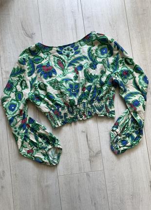 Укороченная льняная блуза топ абстракция4 фото