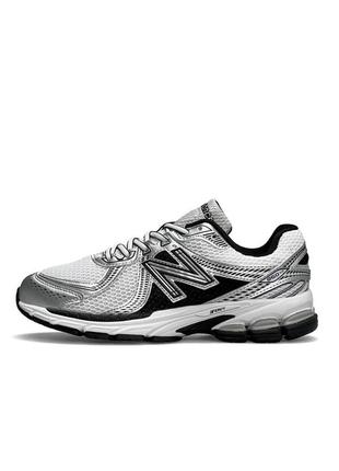 Мужские кроссовки new balance 860 v2 white black черное белые кожаные повседневные кроссовки весна лето