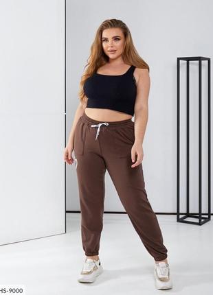 Спортивні штани жіночі зручні легкі на кожен день з кишенями з двонитки великих розмірів 50-64 арт 3518 фото