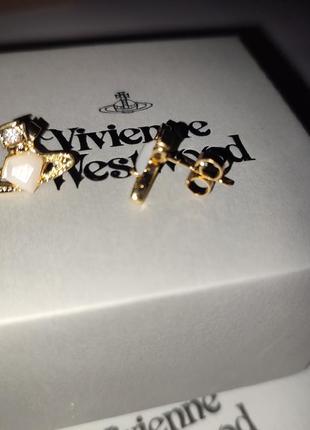 Сережки vivienne westwood heart кульчики вів'єн вествуд гвоздики золотого та сріблого кольору4 фото