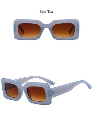 Тренд блакитні сонцезахисні окуляри коричневі лінзи прямокутні сонячні очки антиблик2 фото