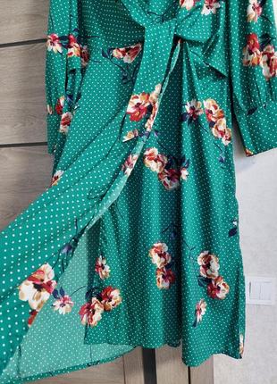 Зеленое платье - миди, батал, в цветочный принт influence(размер 22-24)8 фото