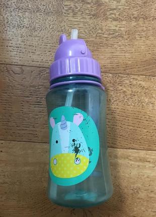 Бутылочка брендовая детская с трубочкой skip hop. бутылочка единорог