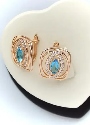 Красиві сережки з аквамаринових кристалів xuping m&l (медичне золото)