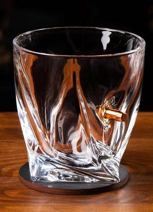 Хрустальный стакан bohemia quadro для виски с настоящею пулею 7.62 мм