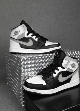 👟 кросівки       nike air jordan 1 білі з чорним і сірим  / наложка bs👟3 фото