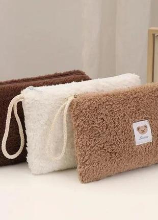 М'яка плюшева міні- косметичка (пенал ) тедді коричневого кольору