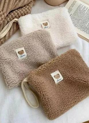 М'яка плюшева міні- косметичка (пенал ) тедді коричневого кольору