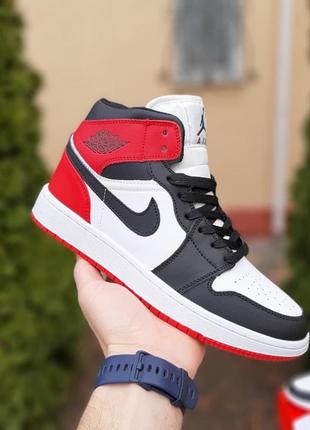 👟 кросівки    nike air jordan 1 білі з чорним і червоним     / наложка bs👟9 фото