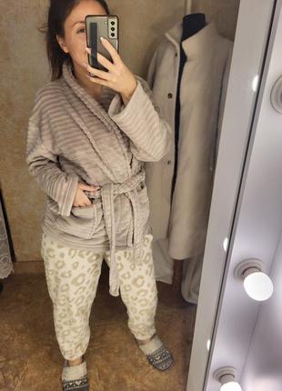 Халат плюшевый короткий пастель пижамная кофта теплая каржиган накидка пояс пижама домашняя одежда3 фото