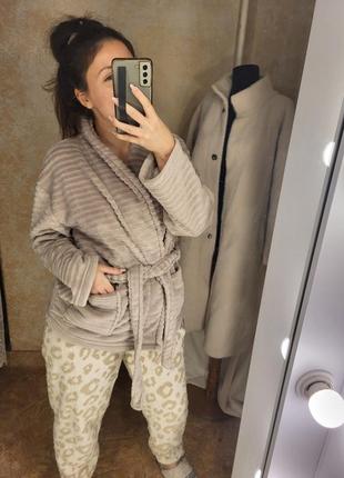 Халат плюшевый короткий пастель пижамная кофта теплая каржиган накидка пояс пижама домашняя одежда2 фото