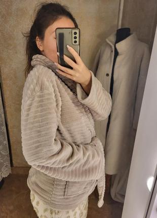 Халат плюшевый короткий пастель пижамная кофта теплая каржиган накидка пояс пижама домашняя одежда4 фото