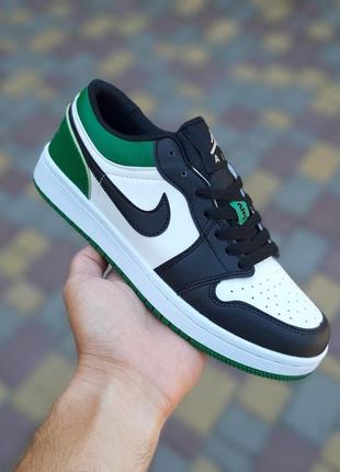 👟 кроссовки nike air jordan 1 low белые с черным и зеленым / наложка bs👟