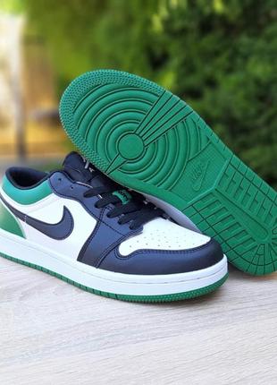 👟 кросівки     nike air jordan 1 low білі з чорним і зеленим    / наложка bs👟6 фото