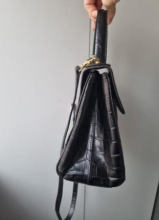 Кожаная сумка enrico coveri, винтажная сумка италия, сумка kelly, сумка кожа крокодила,8 фото