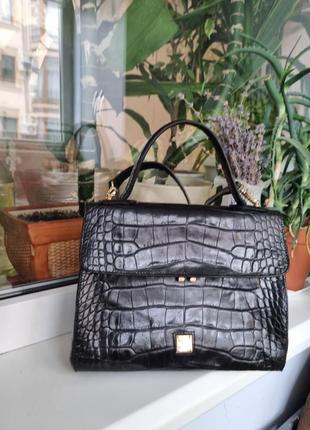 Кожаная сумка enrico coveri, винтажная сумка италия, сумка kelly, сумка кожа крокодила,3 фото