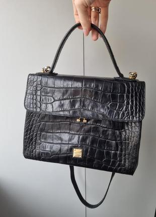 Кожаная сумка enrico coveri, винтажная сумка италия, сумка kelly, сумка кожа крокодила,1 фото