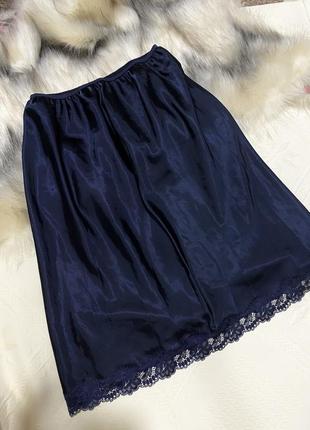 Подъюбник атласный синий юбка нижняя атласная с ажуром