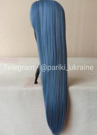 Нова блакитна перука, пряма, довга, з чубчиком, термостійка, парик3 фото