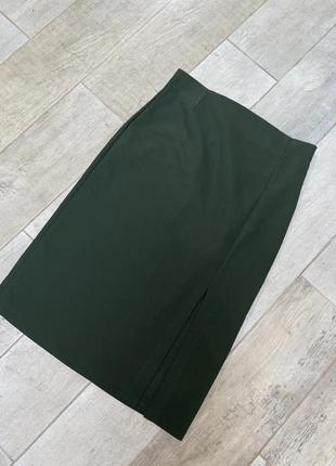 Миди юбка хаки,юбка с разрезом(05)