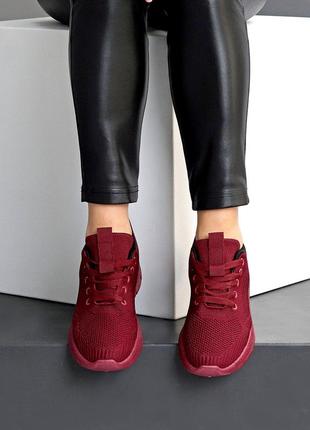 Красные бордовые женские спортивные кроссовки тканевые текстильные8 фото