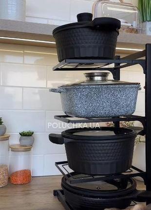 Многоуровневая стойка-органайзер для кастрюль 54х21х27.5 см держатель кухонный для сковородок6 фото