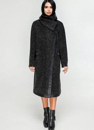 Пальто женское без подкладки, шерсть букле bouclet alpaca, черный, р.44-54, украина