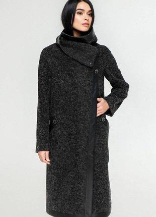 Пальто женское без подкладки, шерсть букле bouclet alpaca, черный, р.44-54, украина3 фото