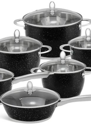 Набір кухонного посуду каструлі зі сковорідкою та сотейником з нержавіючої сталі edenberg eb-4051 12 предметів1 фото