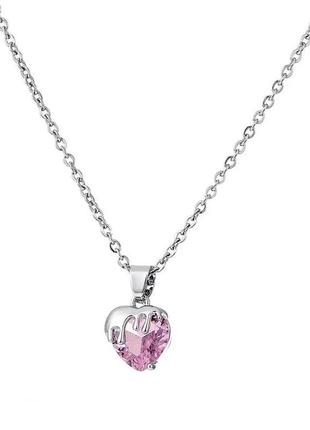 Колье ожерелье кулон сердечко розовое подвеска цепочка