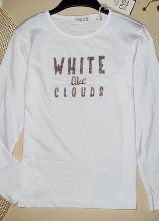 Кофта бавовняна для дівчинки білого кольору, з золотистими надписами 100% котон //бренд: ovs // 140