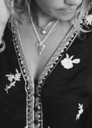 Блузка вышиванка под шелк женская черная легкая кимоно под шелк zara- m,l7 фото
