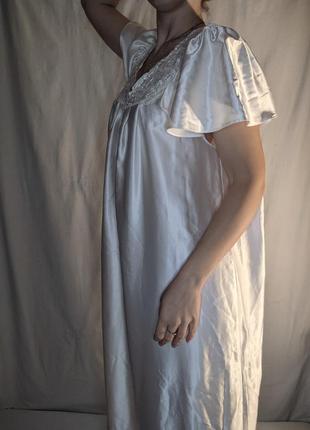 Атласная кружевная ночная рубашка пеньюар ночнушка неглиже винтаж ретро5 фото