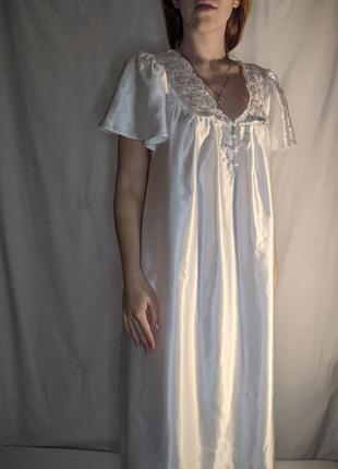 Атласная кружевная ночная рубашка пеньюар ночнушка неглиже винтаж ретро4 фото